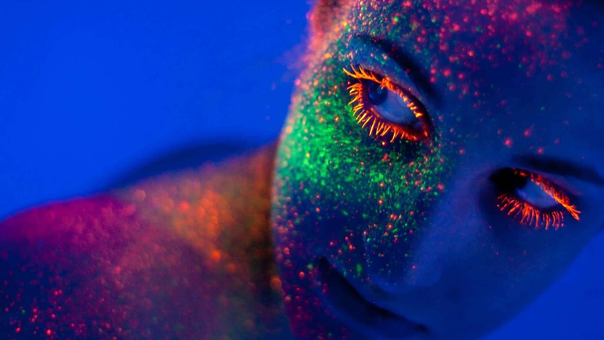 Vibrant_ Neon_ Glow_ Makeup_ Under_ Black_ Light Wallpaper