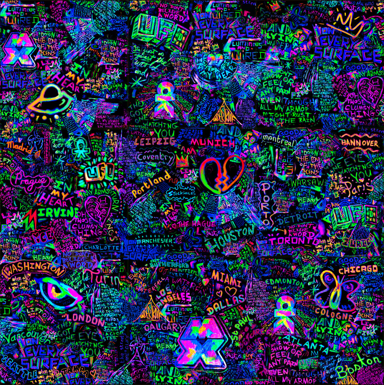 Vibrant Neon Graffiti Collage Wallpaper