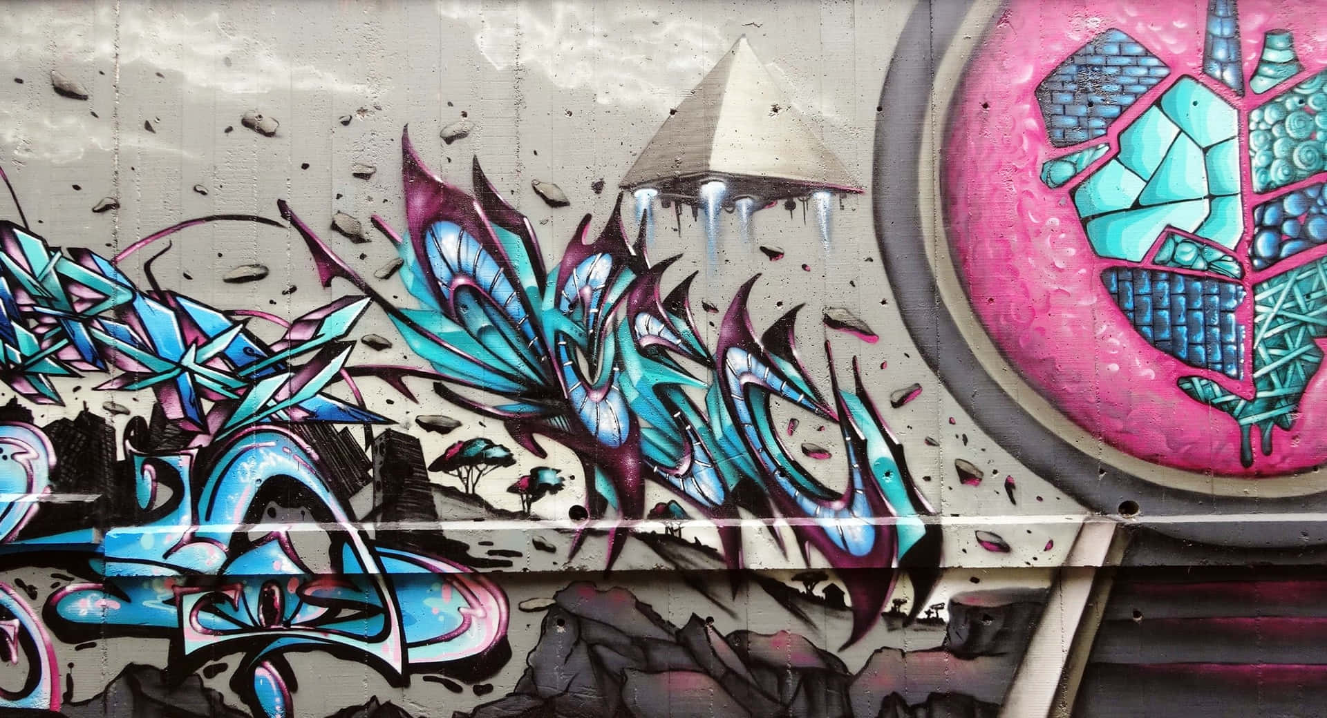 Vibrant Neon Graffiti Wall Art Wallpaper
