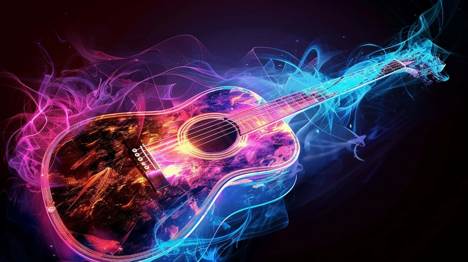 Vibrant Neon Guitar Art Wallpaper