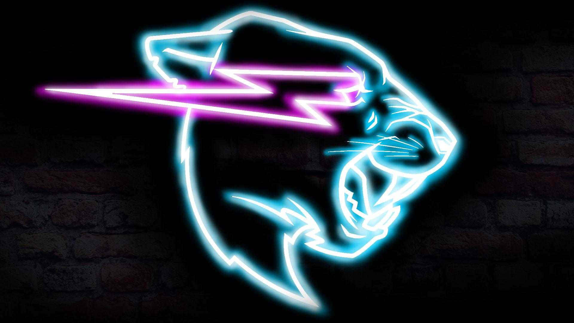 Vibrant Neon Logo Illumination Against Midnight Background Wallpaper