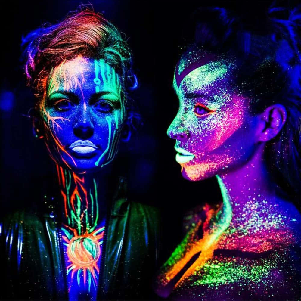Vibrant_ Neon_ Makeup_ Under_ Black_ Light Wallpaper