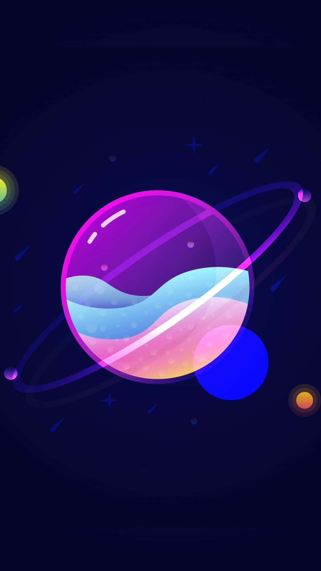 Vibrant Neon Planet Illustration Wallpaper