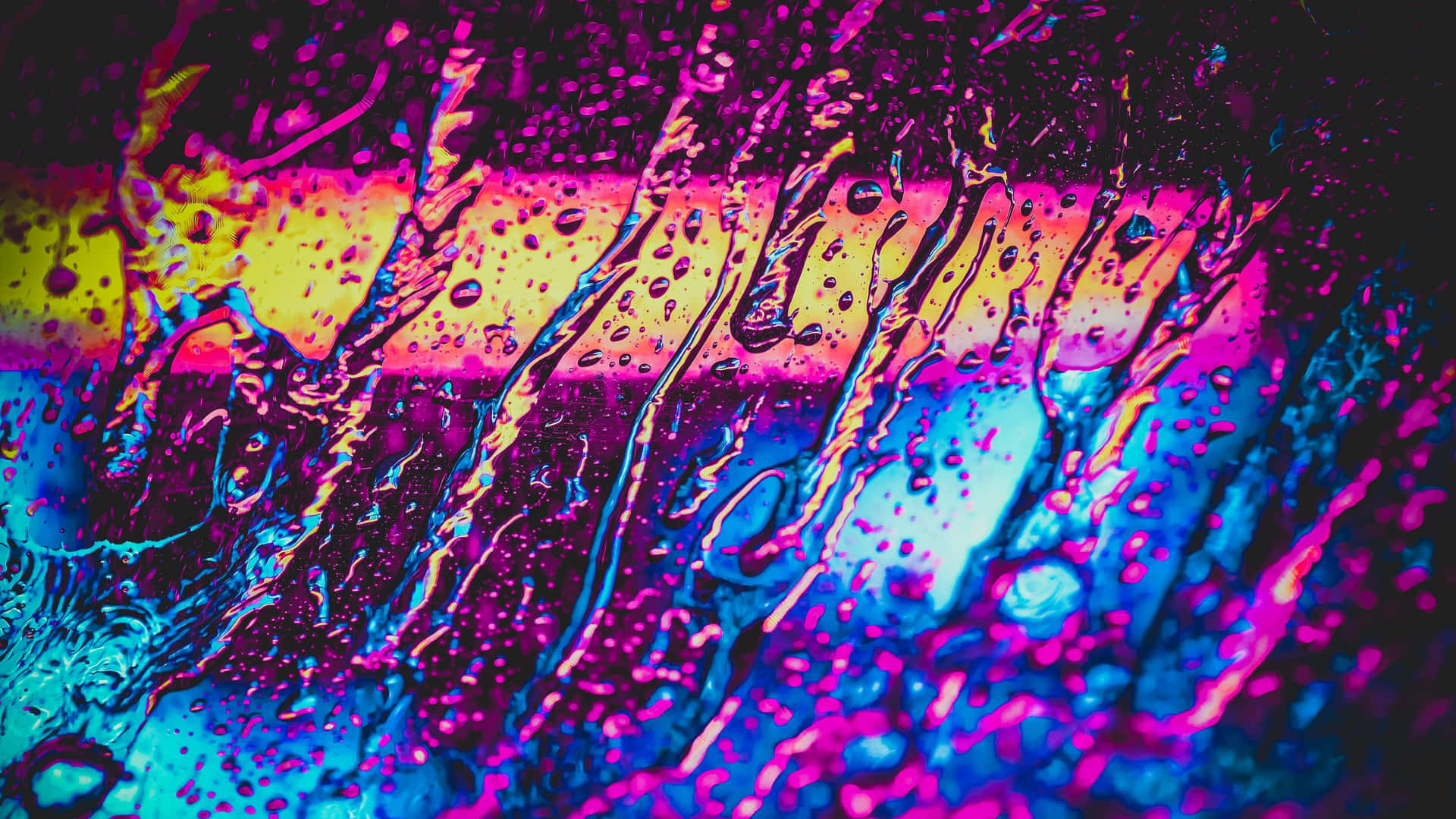 Vibrant Neon Raindropson Glass Wallpaper