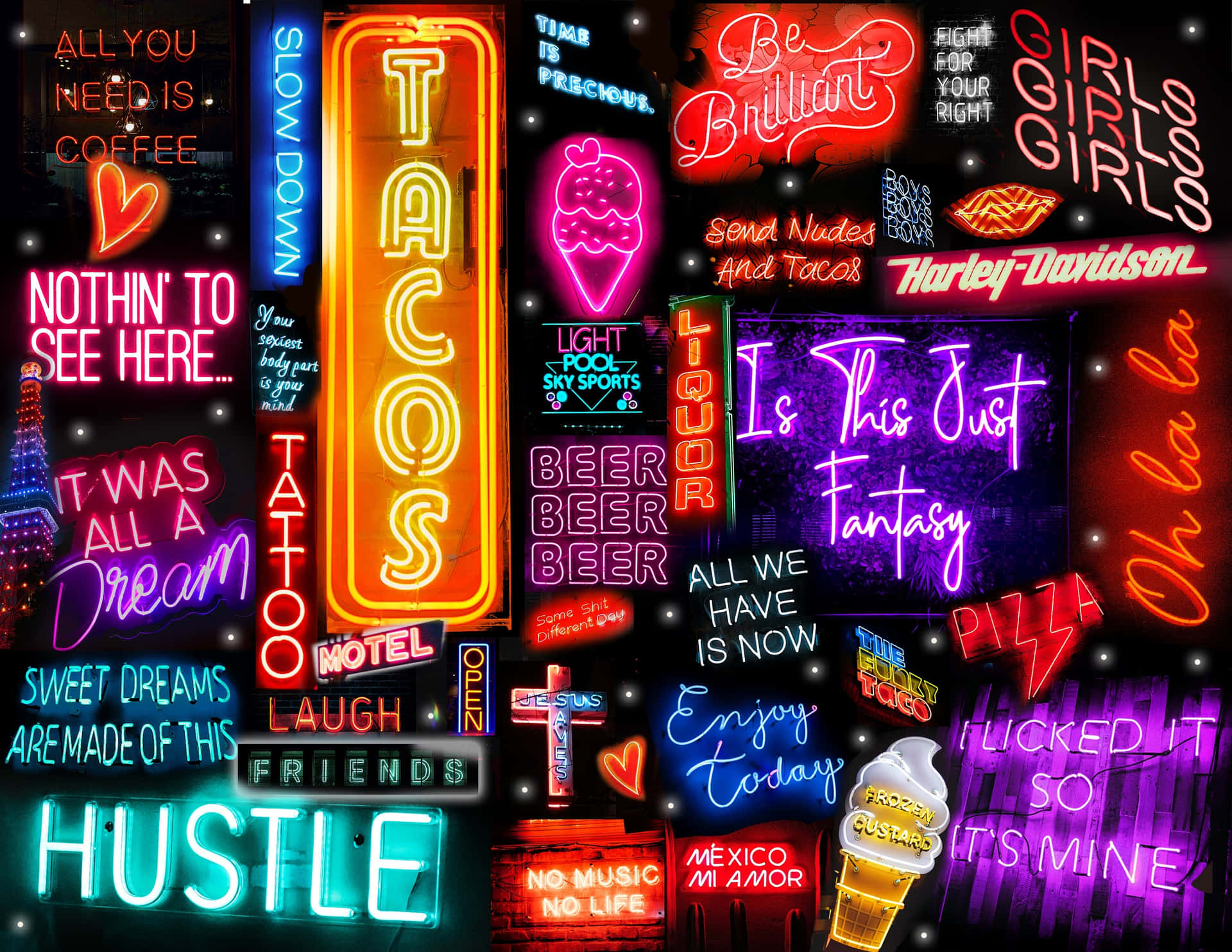 Vibrant Neon Signs Collage Wallpaper