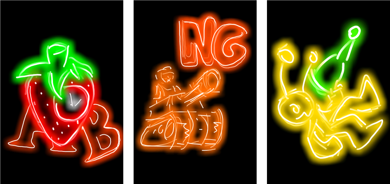 Vibrant Neon Signs Triptych PNG