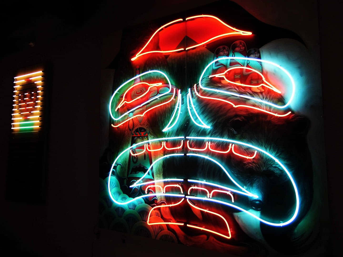 Vibrant Neon Tiki Mask Art Wallpaper