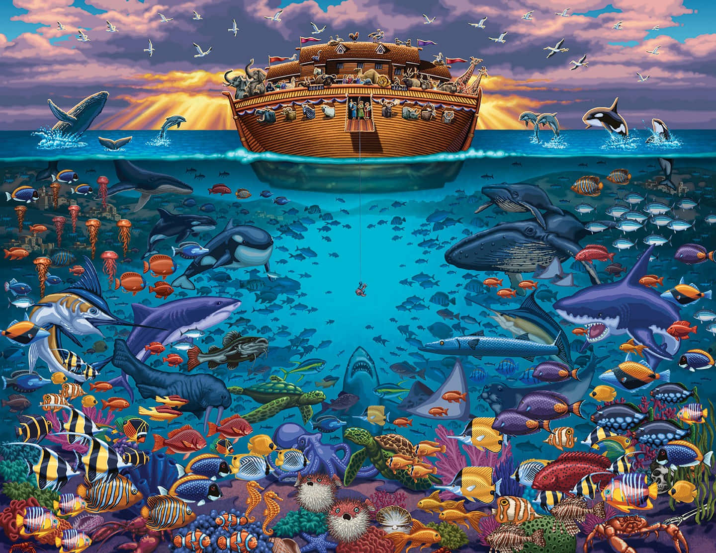 Vibrant_ Ocean_ Life_and_ Ark_at_ Sunset.jpg Wallpaper