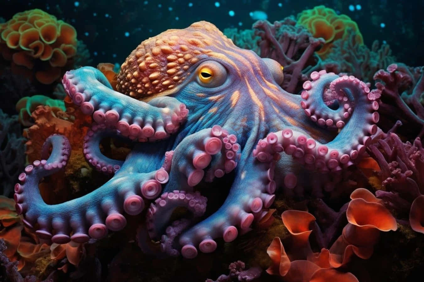 Vibrant Octopusin Coral Reef Wallpaper