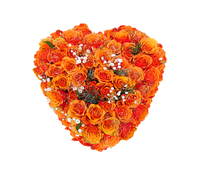 Vibrant Orange Floral Heart PNG