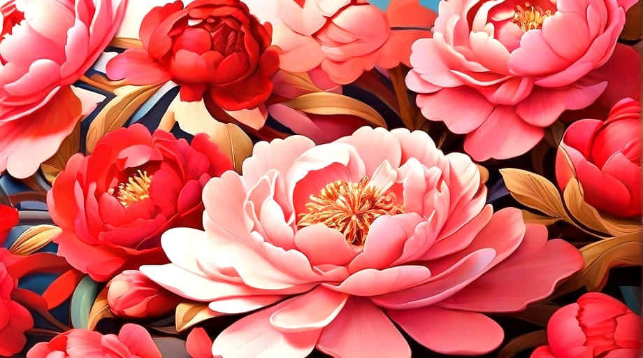 Vibrant Peony Blossoms Artwork Wallpaper