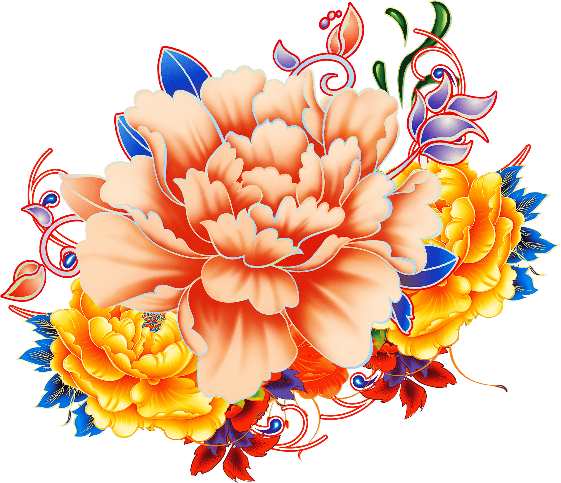 Vibrant Peony Illustration PNG