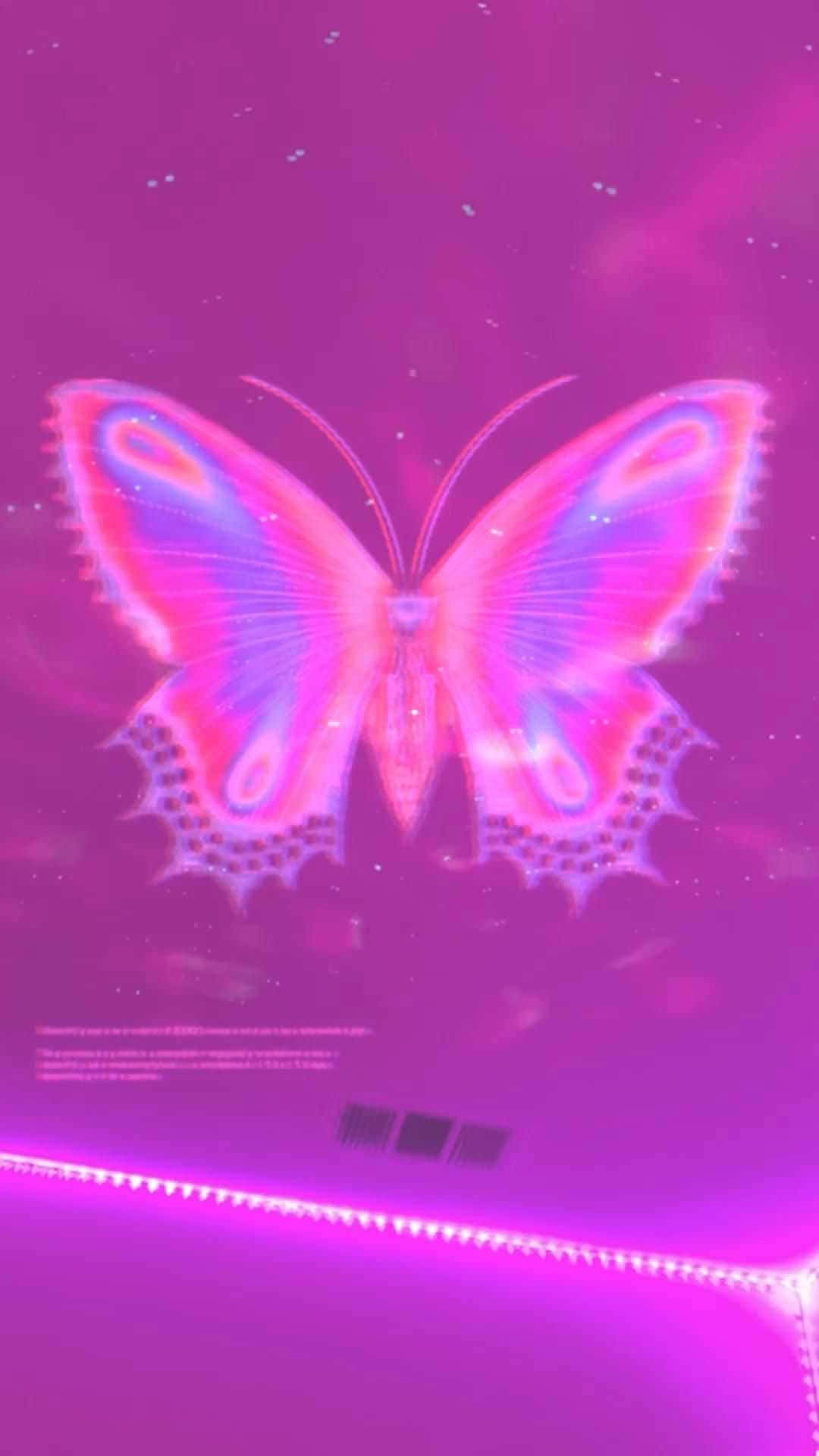 Vibrant Pink Butterfly Glitch Art Wallpaper