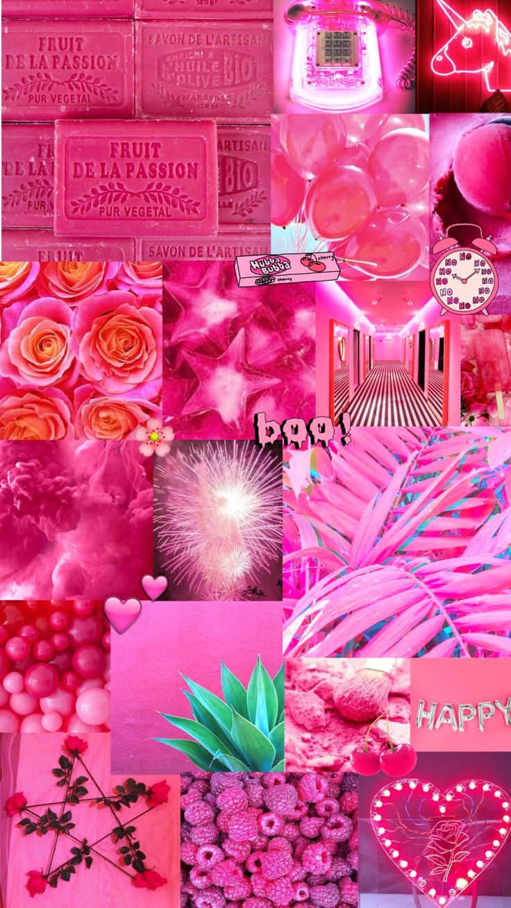 Vibrant Pink Collage Aesthetic.jpg Wallpaper