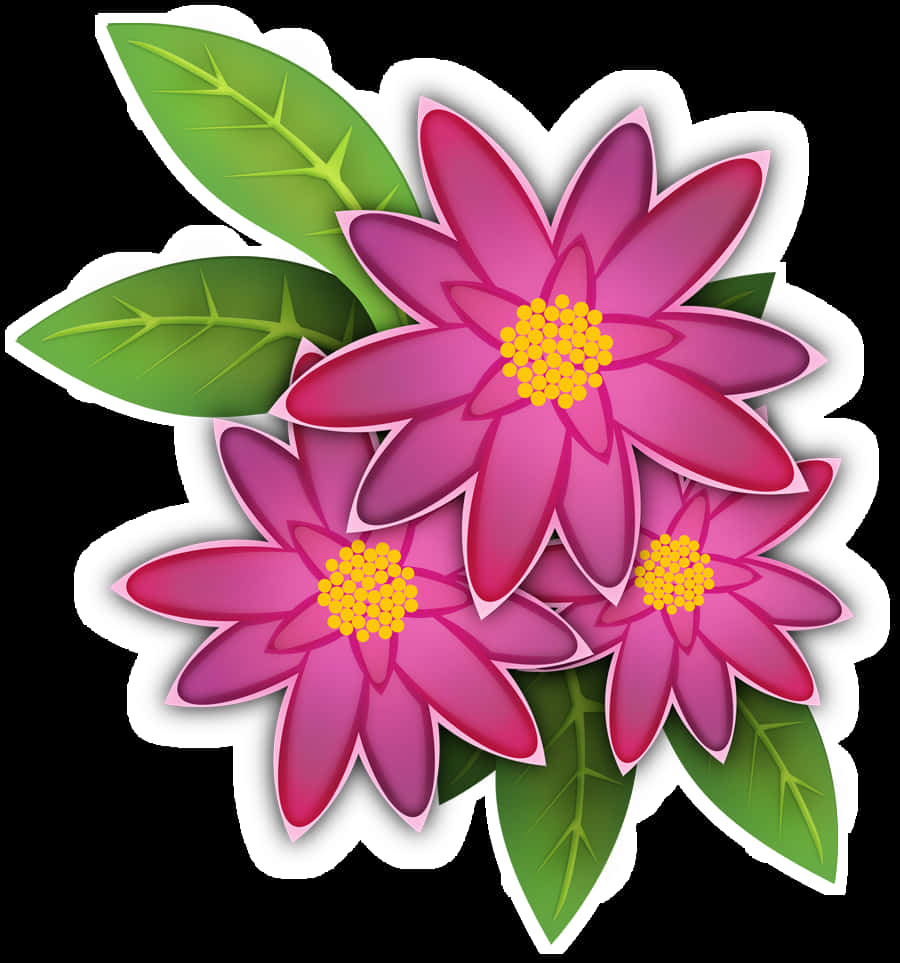 Vibrant Pink Flowers Illustration PNG