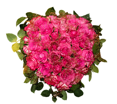 Vibrant Pink Roses Heart Shaped Arrangement PNG