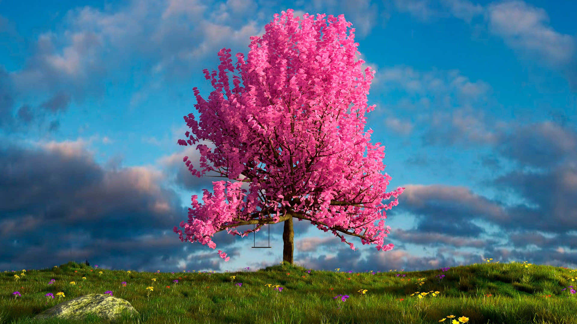 Levendige Roze Boom 4k Landschap Achtergrond