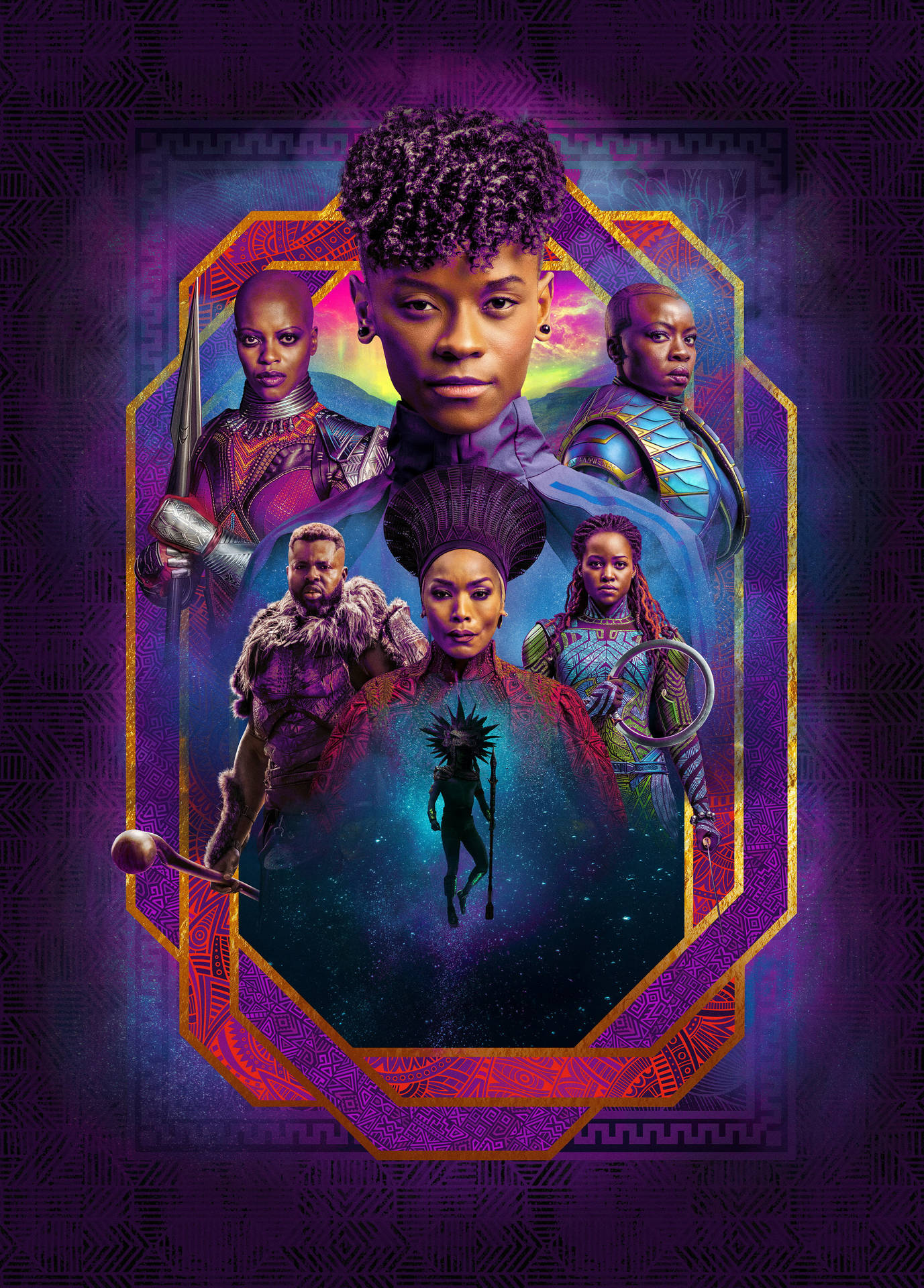 Vibrant Poster Featuring Wakanda Forever Characters Wallpaper