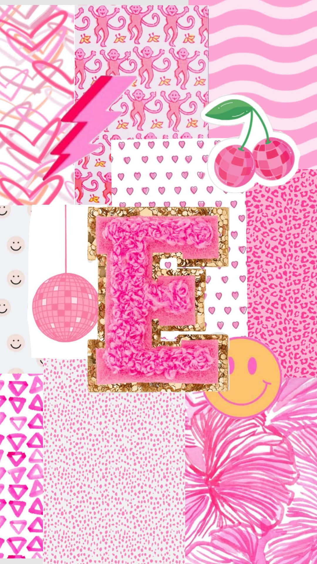 Vibrant Preppy Collage Letter E Wallpaper