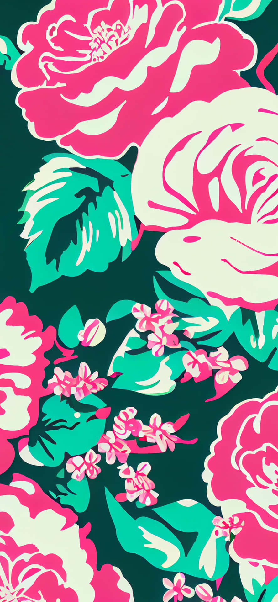 Vibrant Preppy Floral Pattern Wallpaper