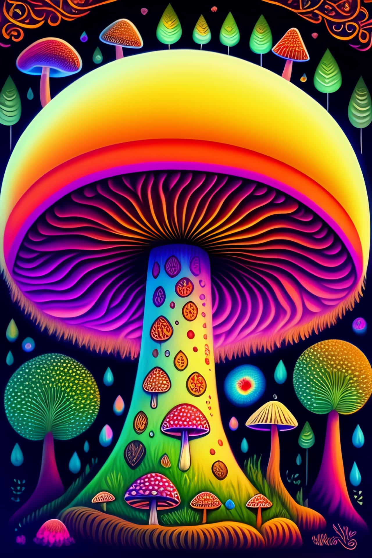 Vibrant Psychedelic Mushroom Art Wallpaper