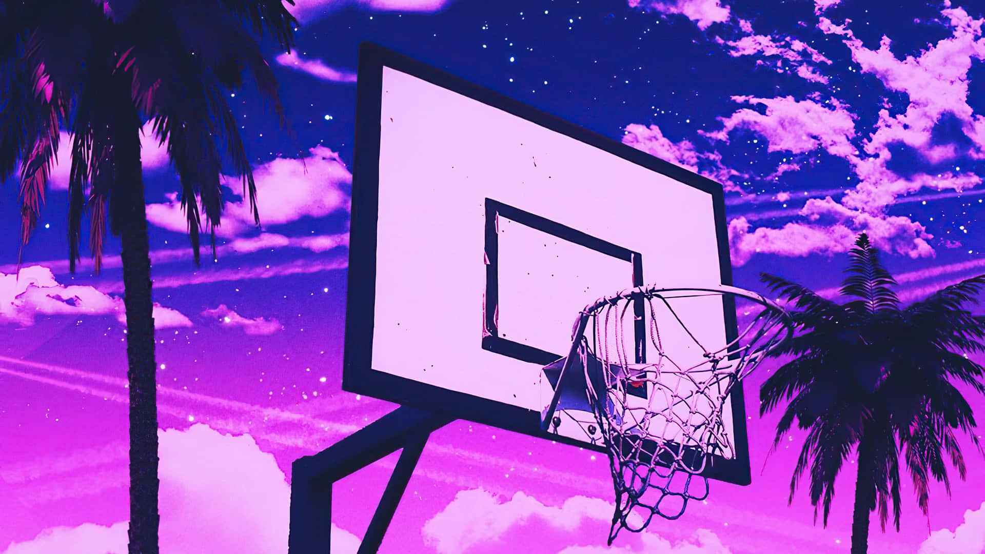 Vibrant Purple Basketball Hoop Sunset Wallpaper