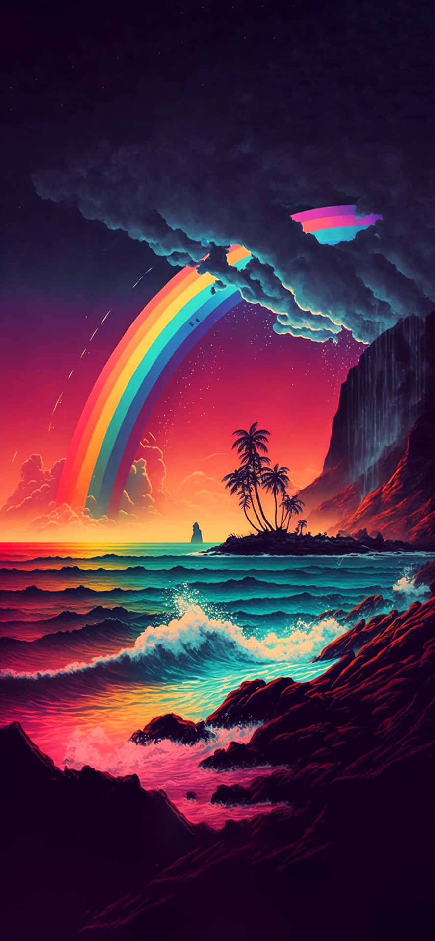 Vibrant Rainbow Seascape Art Wallpaper