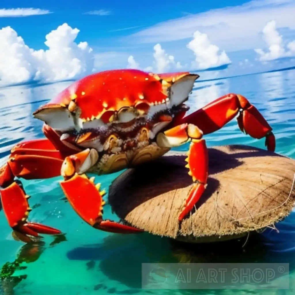 Vibrant_ Red_ Crab_on_ Coconut Wallpaper