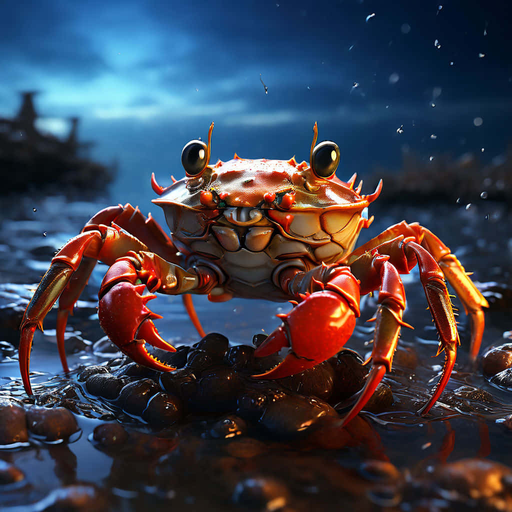 Vibrant Red Crab On Shore Wallpaper