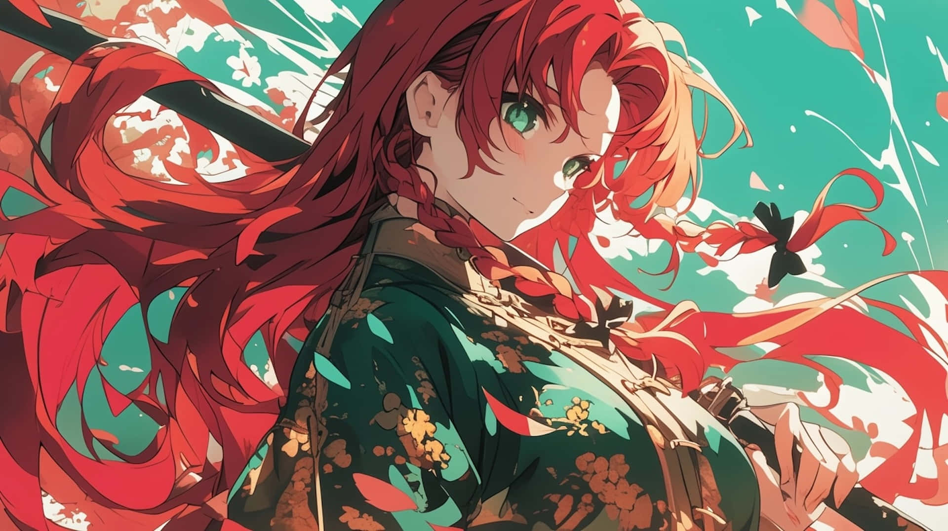 Vibrant Red Haired Anime Character Wallpaper