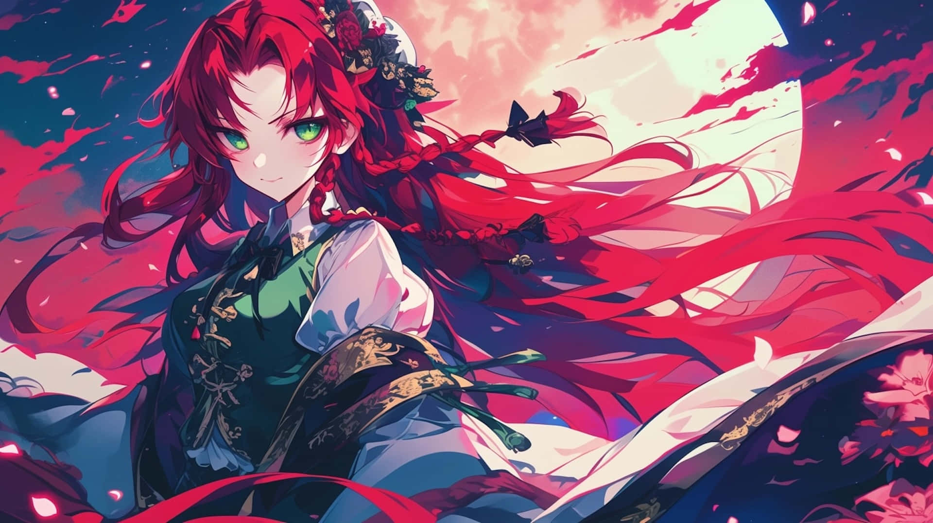 Vibrant Red Haired Anime Character Wallpaper