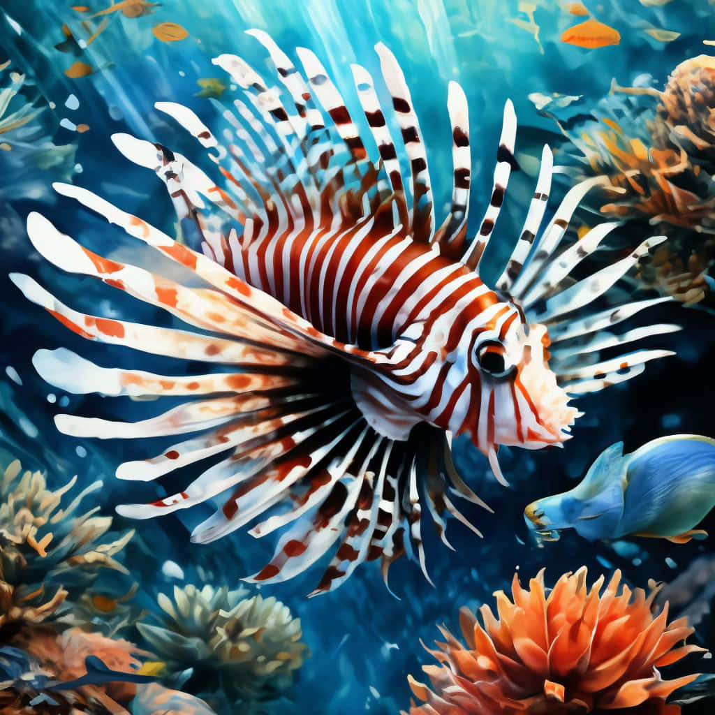 Vibrant Red Lionfish Underwater Wallpaper