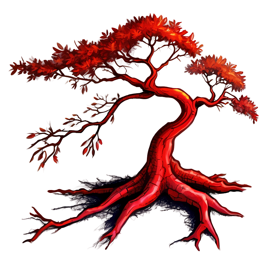 Vibrant Red Tree Sketch Png Iqo60 PNG