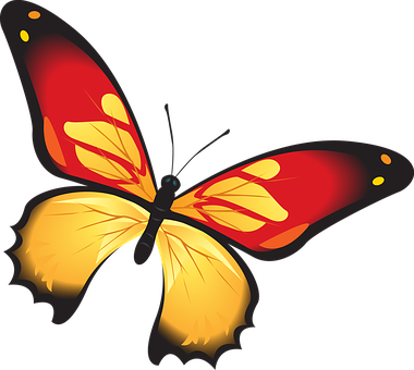 Vibrant Red Yellow Butterfly Illustration PNG