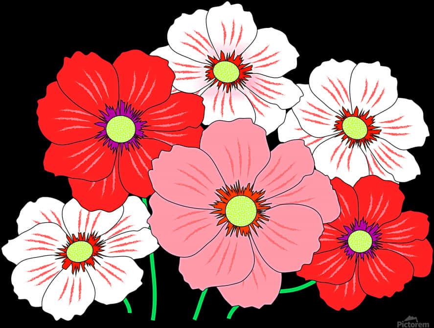 Vibrant Redand Pink Flowers Illustration PNG