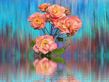 Vibrant Roses Reflection Artwork PNG