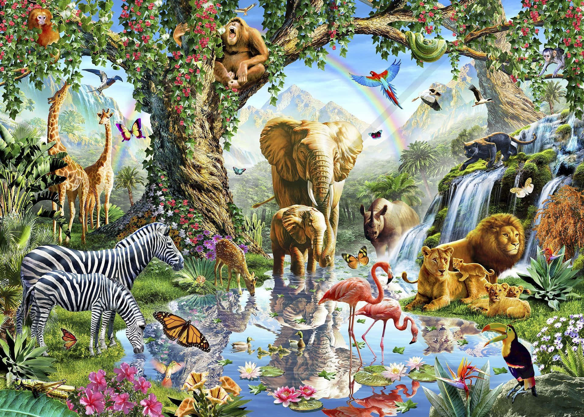 Vibrant Safari Wildlife Collage Wallpaper