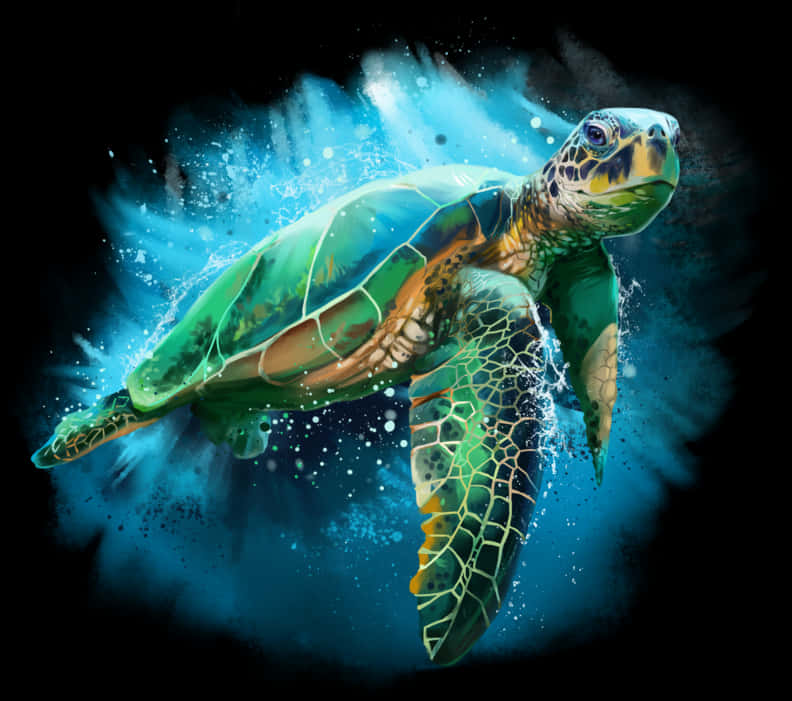 Vibrant Sea Turtle Swimming PNG