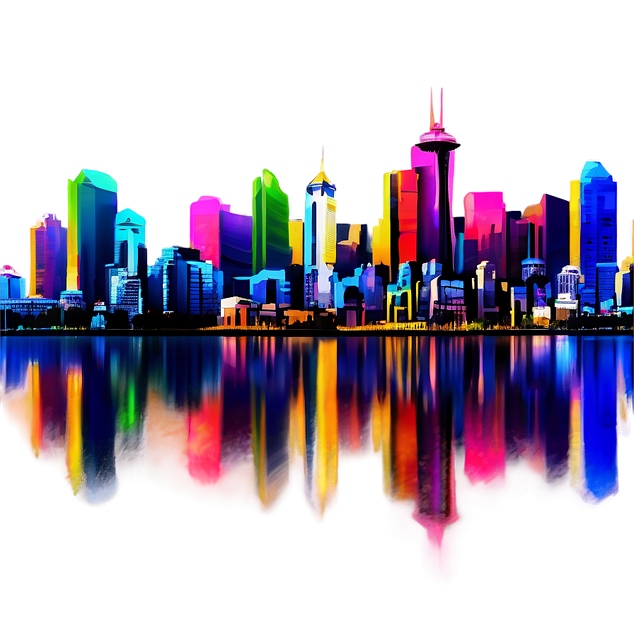 Vibrant Seattle Skyline Art Png 06252024 PNG