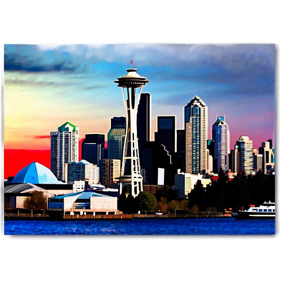 Vibrant Seattle Skyline Art Png Ijd3 PNG