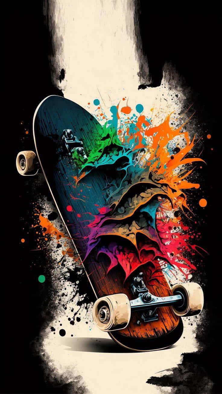 Vibrant Skateboard Art Splash Wallpaper