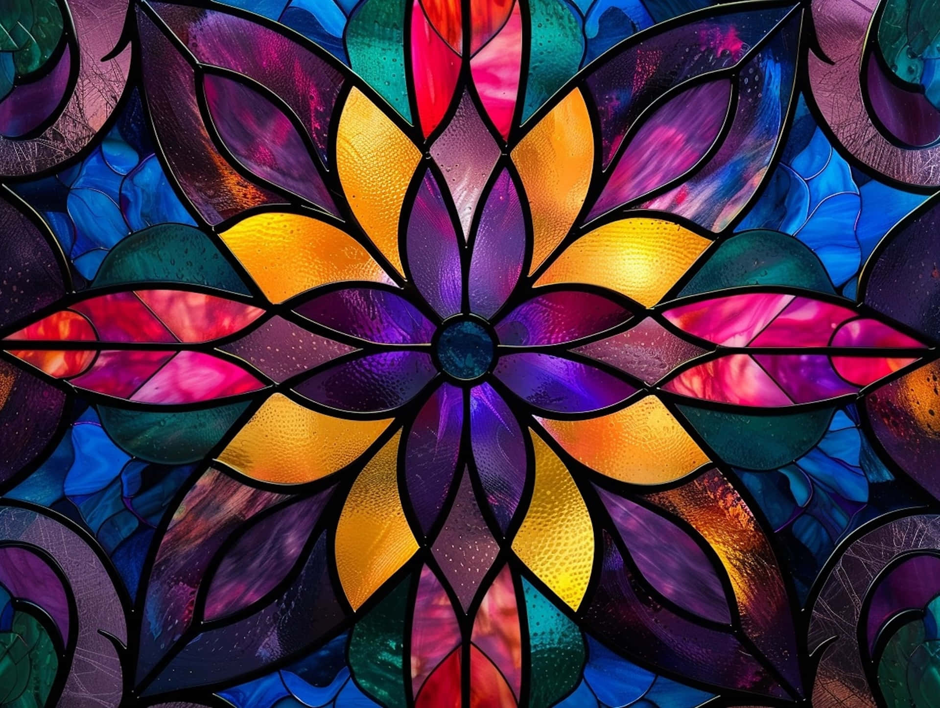 Vibrant Stained Glass Floral Design Wallpaper