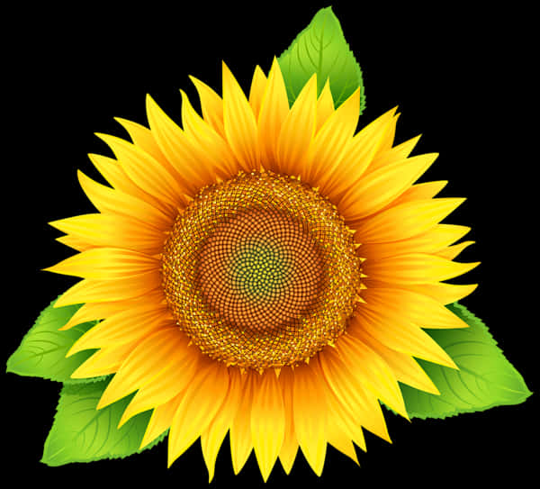 Vibrant Sunflower Black Background PNG