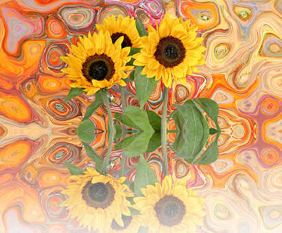 Vibrant_ Sunflowers_ Against_ Swirling_ Background.jpg PNG