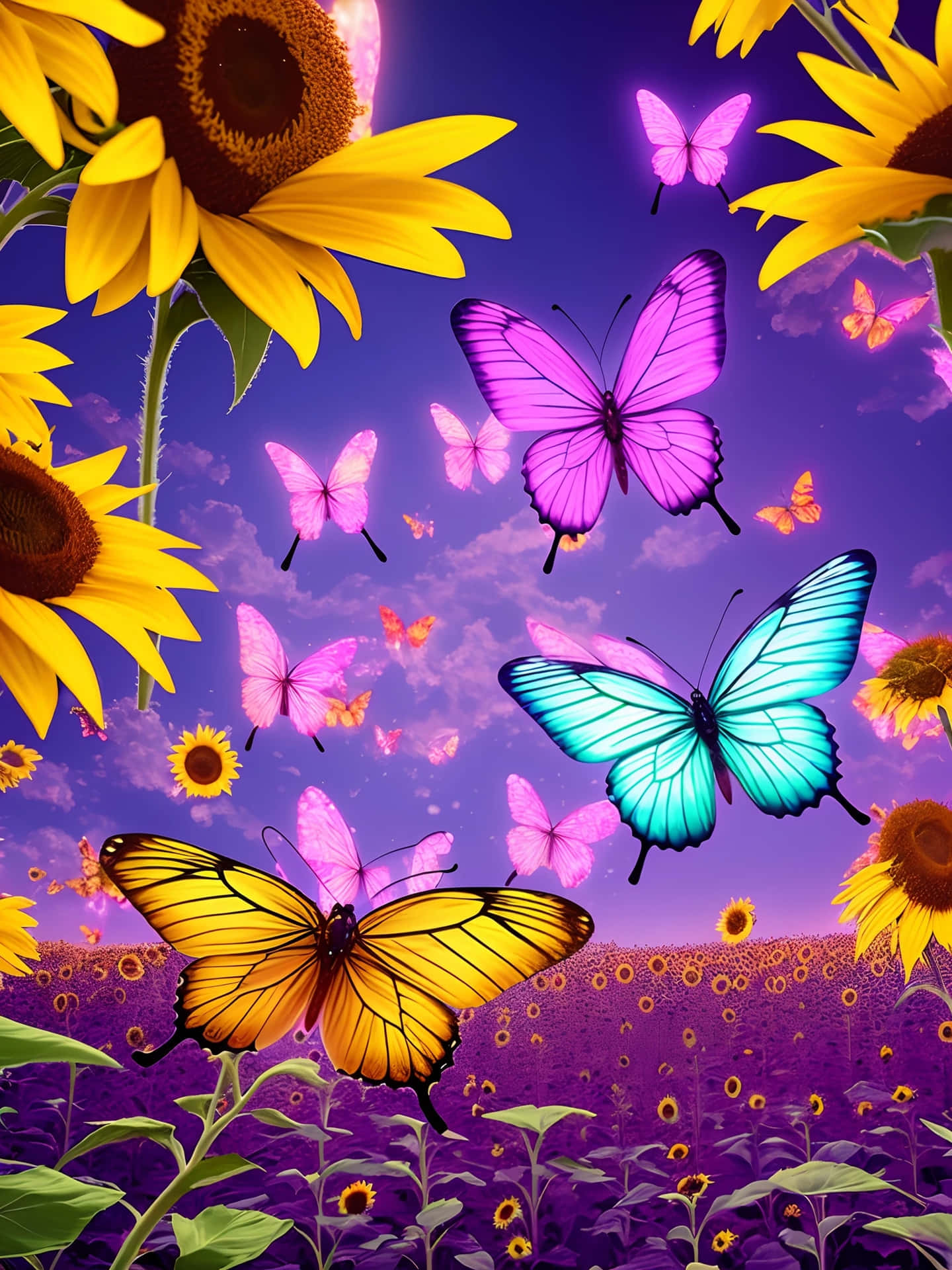 Vibrant_ Sunflowers_and_ Butterflies Wallpaper