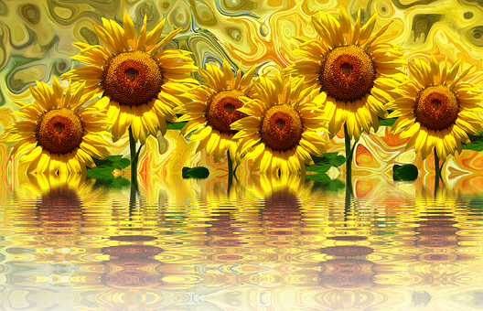 Vibrant_ Sunflowers_ Reflection_ Artwork PNG