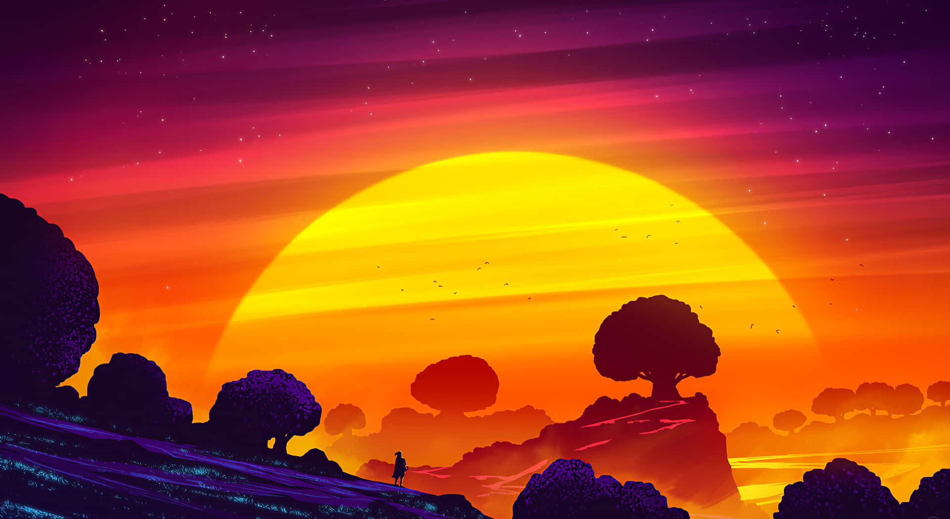 Vibrant Sunset Landscape Art Wallpaper