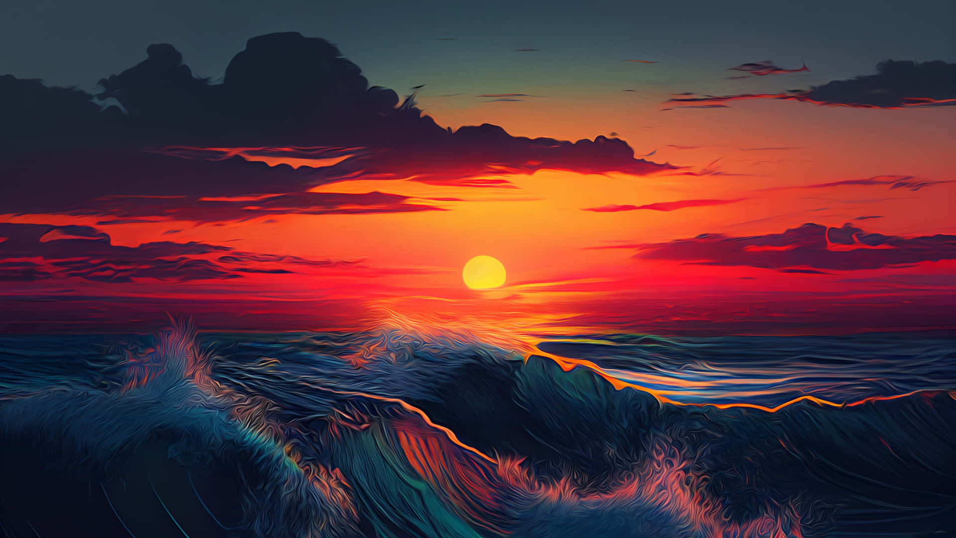 Vibrant Sunset Ocean Waves Wallpaper