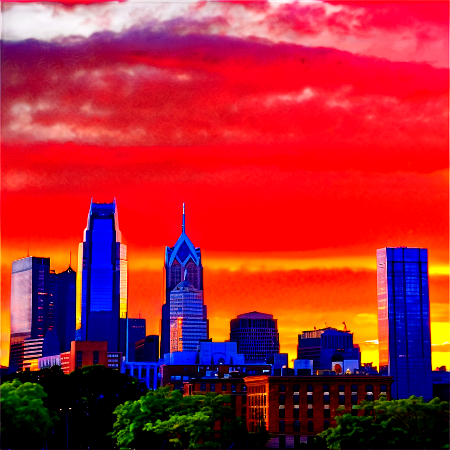 Vibrant Sunset Over Philadelphia Skyline Png 18 PNG