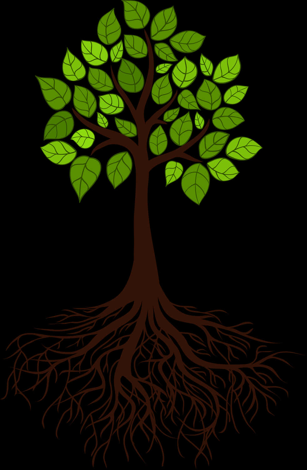Vibrant Tree Silhouettewith Roots PNG